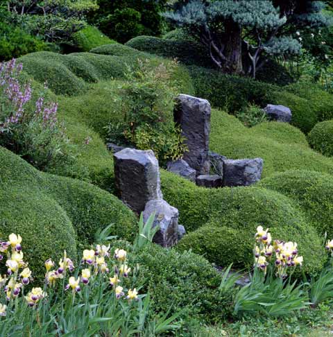 Jardin d'Erik Borja colonnes de basalte et buis Valence France photo Paul Maurer